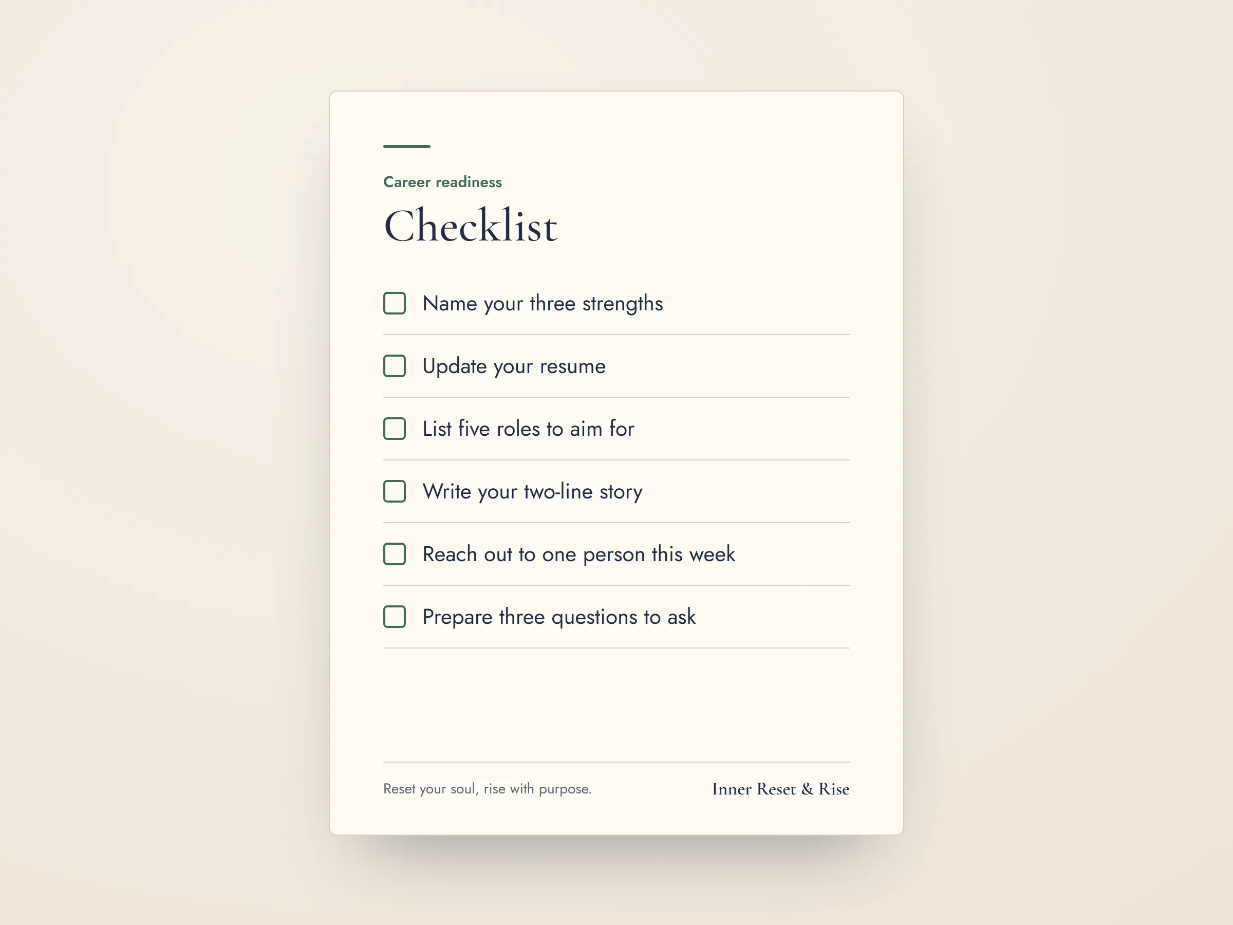 The Career Readiness Checklist printable