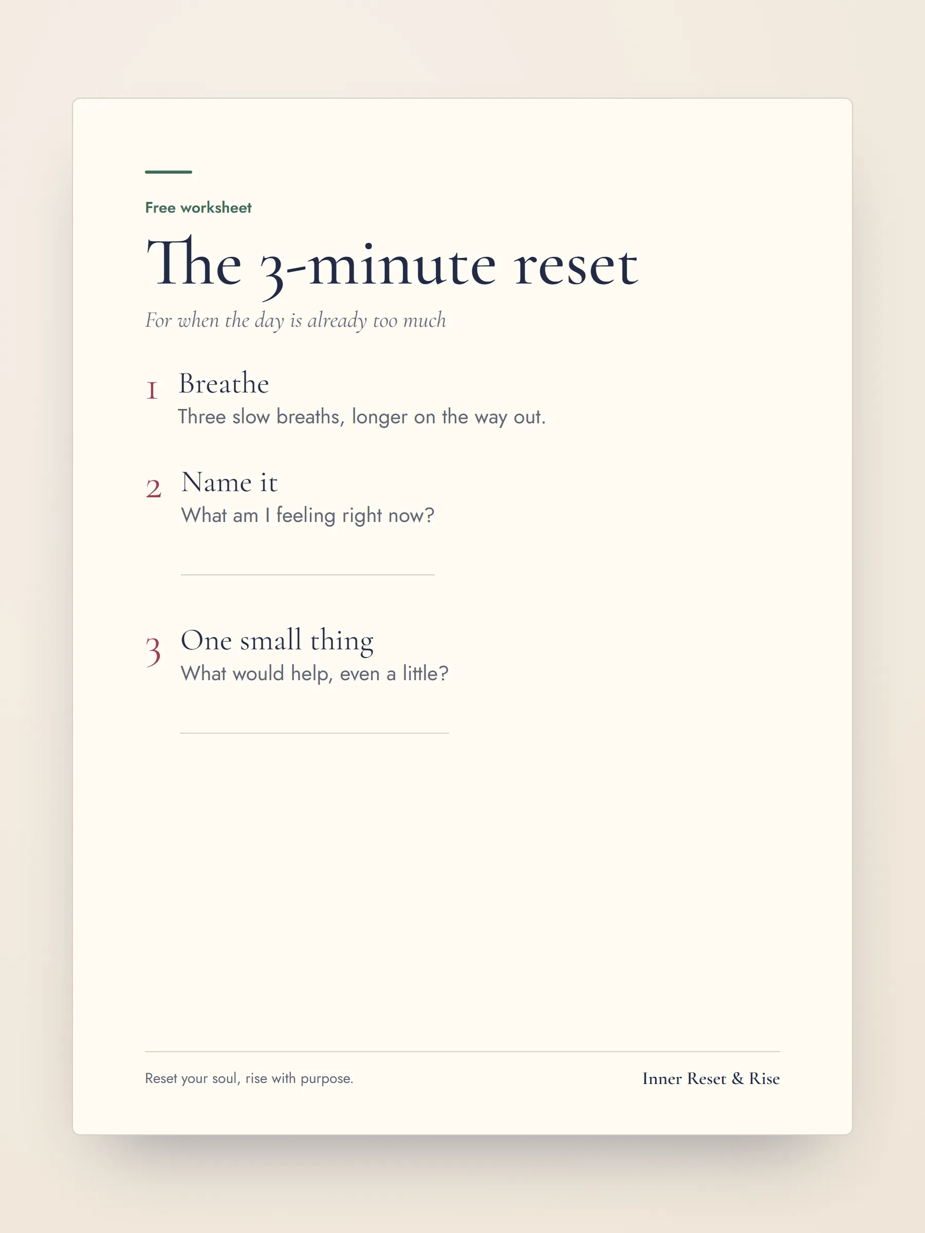 Preview of the free 3-minute reset worksheet